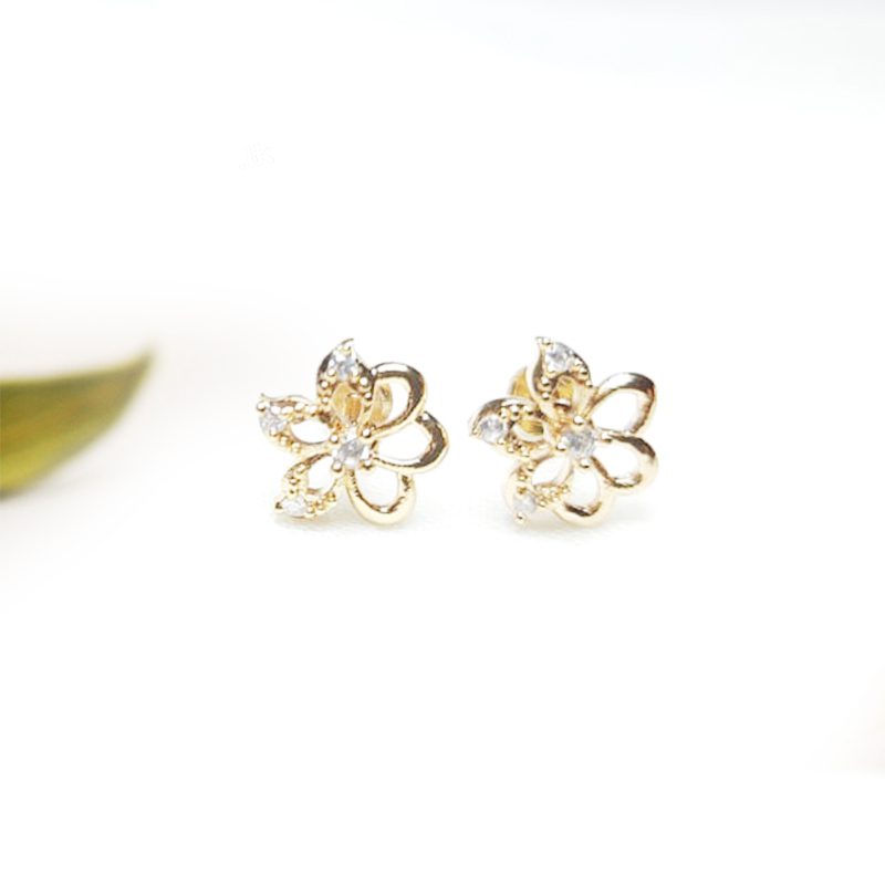 Gold Plated Women Stylish Small Stoned Flower Earrings