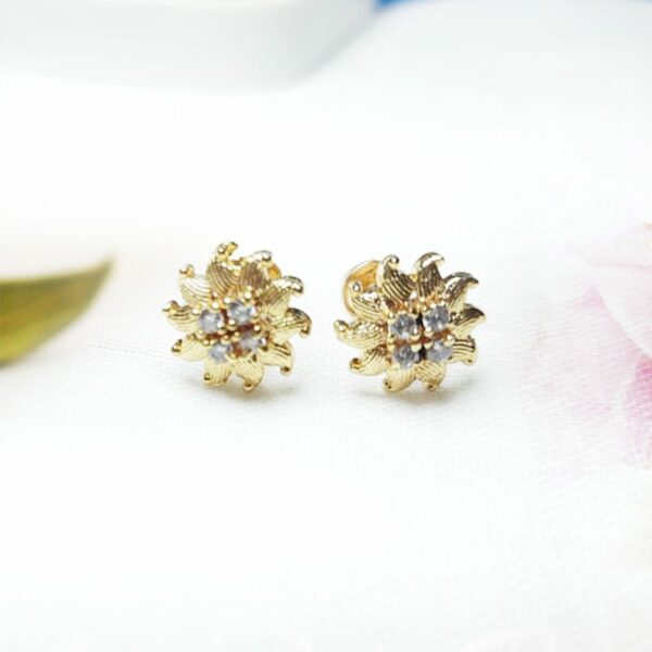 Gold Plated Stylish Small Stoned Flower Earrings For Women