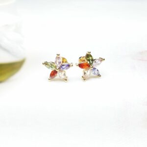 Gold Plated Stylish Small Earrings Multi Colors For Women