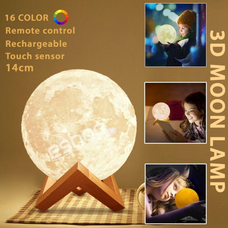 Original Rechargeable Night Light 3D Moon Lamp - ,16 Colors