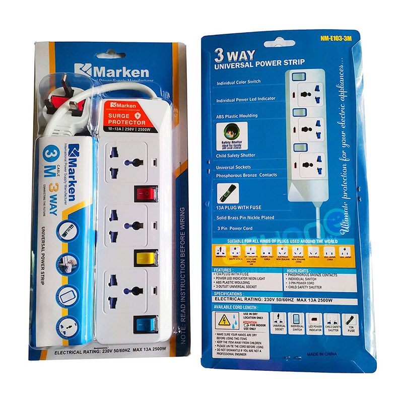 Extension Power Strip With Surge Protector 4 Way Multi Switch Socket