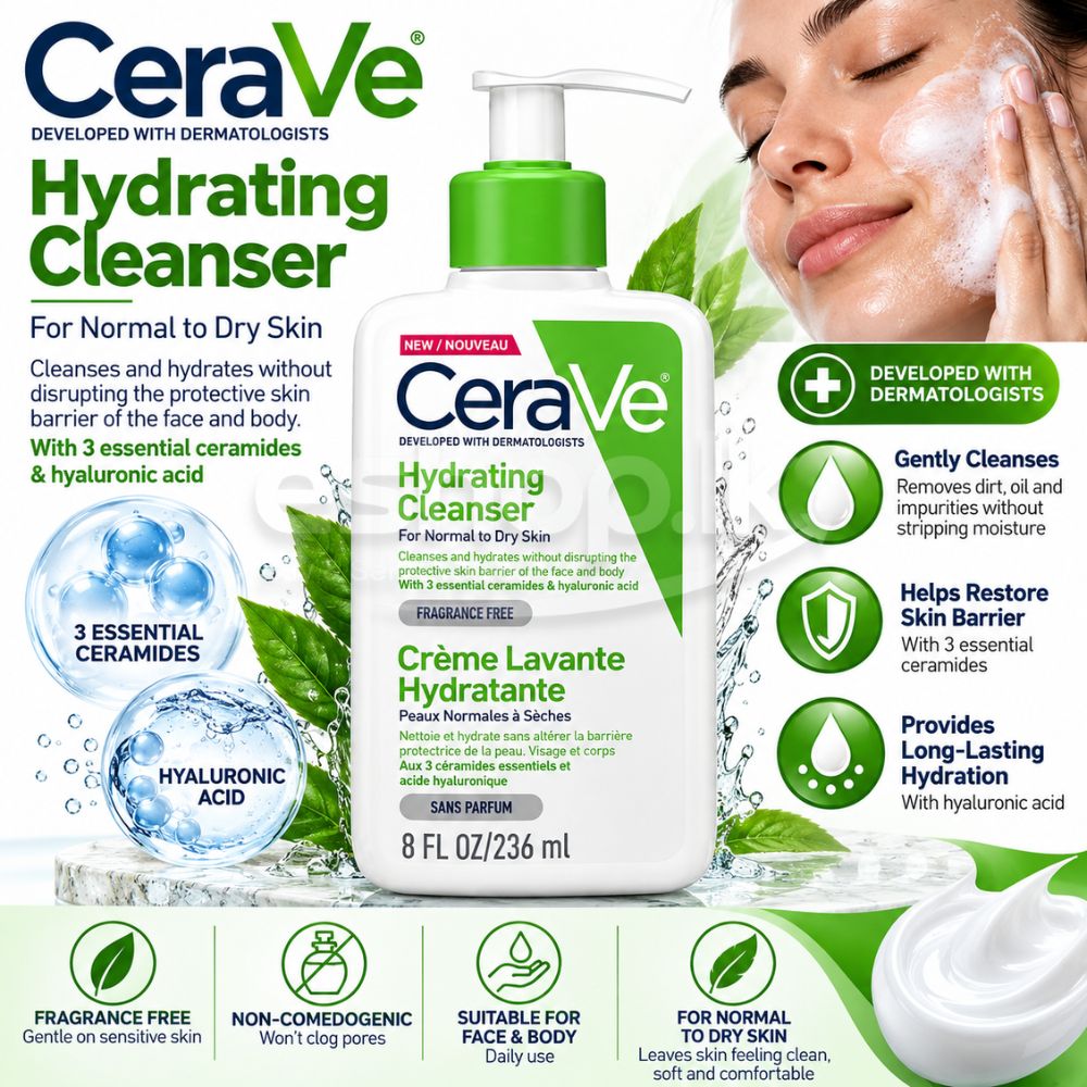 CeraVe Hydrating Facial Cleanser for Normal to Dry Skin with Hyaluronic Acid and Ceramides 236ml 2 CeraVe Hydrating Facial Cleanser price in Sri Lanka