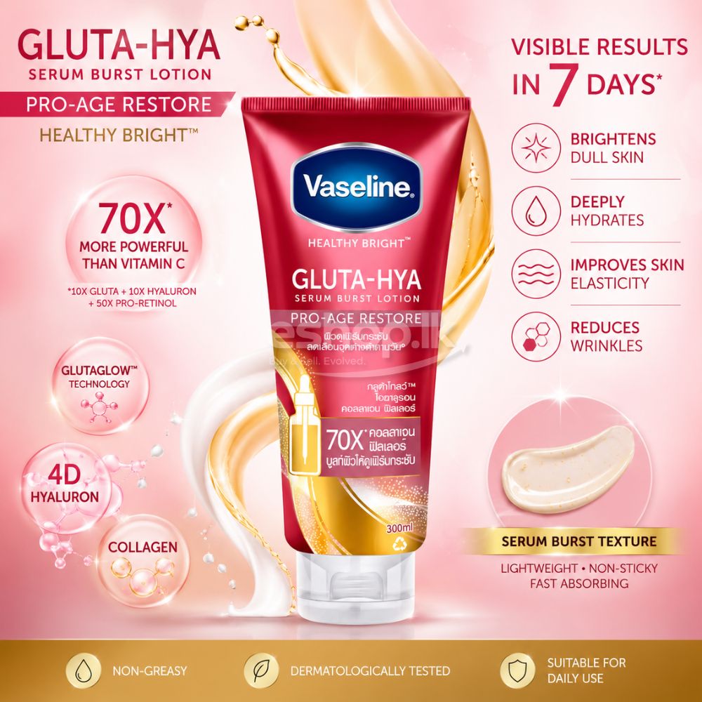 Vaseline Healthy Bright Gluta Hya Serum Burst Lotion Pro-Age Restore 300ml 2 Vaseline Healthy Bright Gluta-Hya