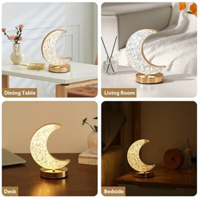 Crystal diamond table lamp reflecting elegant light pattern