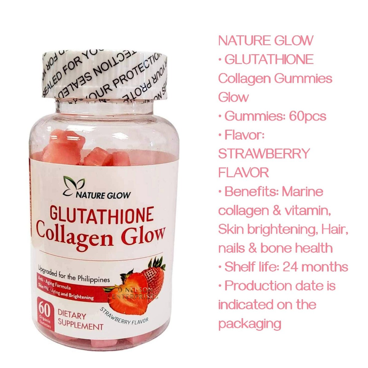 Glutathione Collagen Glow Strawberry Flavor Beauty Gummies with Vitamin C & Hyaluronic Acid - 60 Gummies 3 Glutathione Collagen Glow Strawberry Flavor Beauty Gummies with Vitamin C & Hyaluronic Acid - 60 Gummies - Image 3