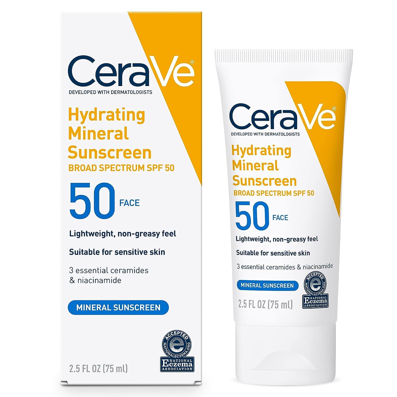CeraVe Hydrating Mineral Sunscreen SPF 50 with Zinc Oxide & Titanium Dioxide 75ml 1 CeraVe Hydrating Mineral Sunscreen SPF 50 75ml tube for face sun protection