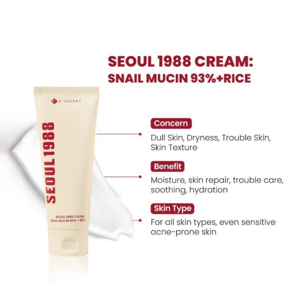 K-SECRET Seoul 1988 Cream with 93% Snail Mucin and Rice for Hydration and Repair 100ml 2 K-SECRET snail mucin cream 100ml