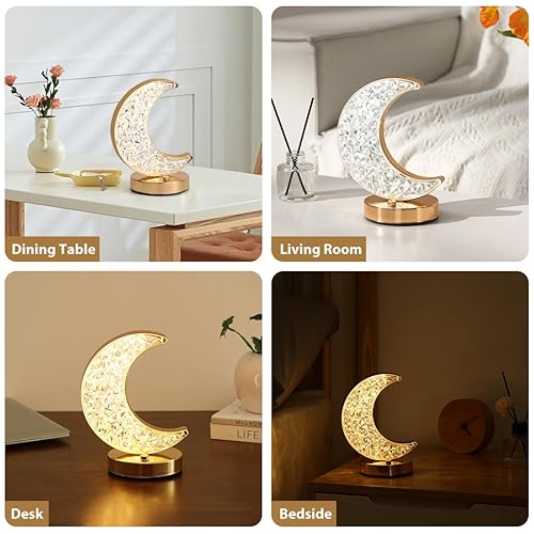 Moon Night Lamp Crystal Desk Lamp Sri Lanka | 3D LED Crystal Table Lamp | eshop.lk 2 Crystal diamond table lamp reflecting elegant light pattern