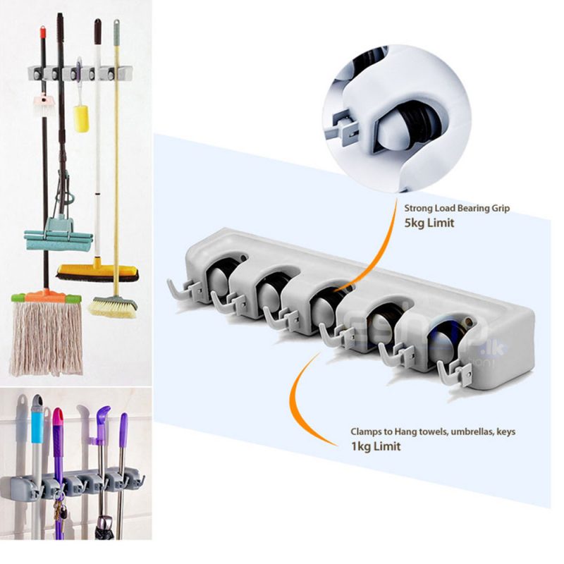 Broom Hanger Storage Rack + 5 Holders