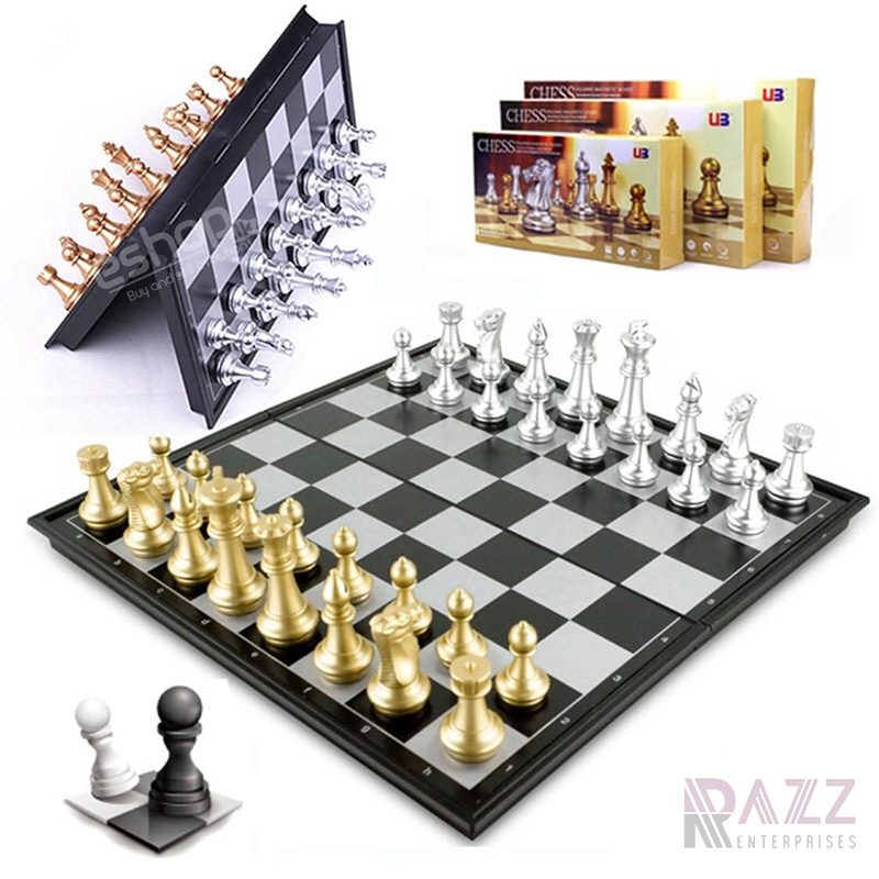 Magnetic Chess Game Silver & Gold Pieces Chess Folding Magnetic Foldable Board