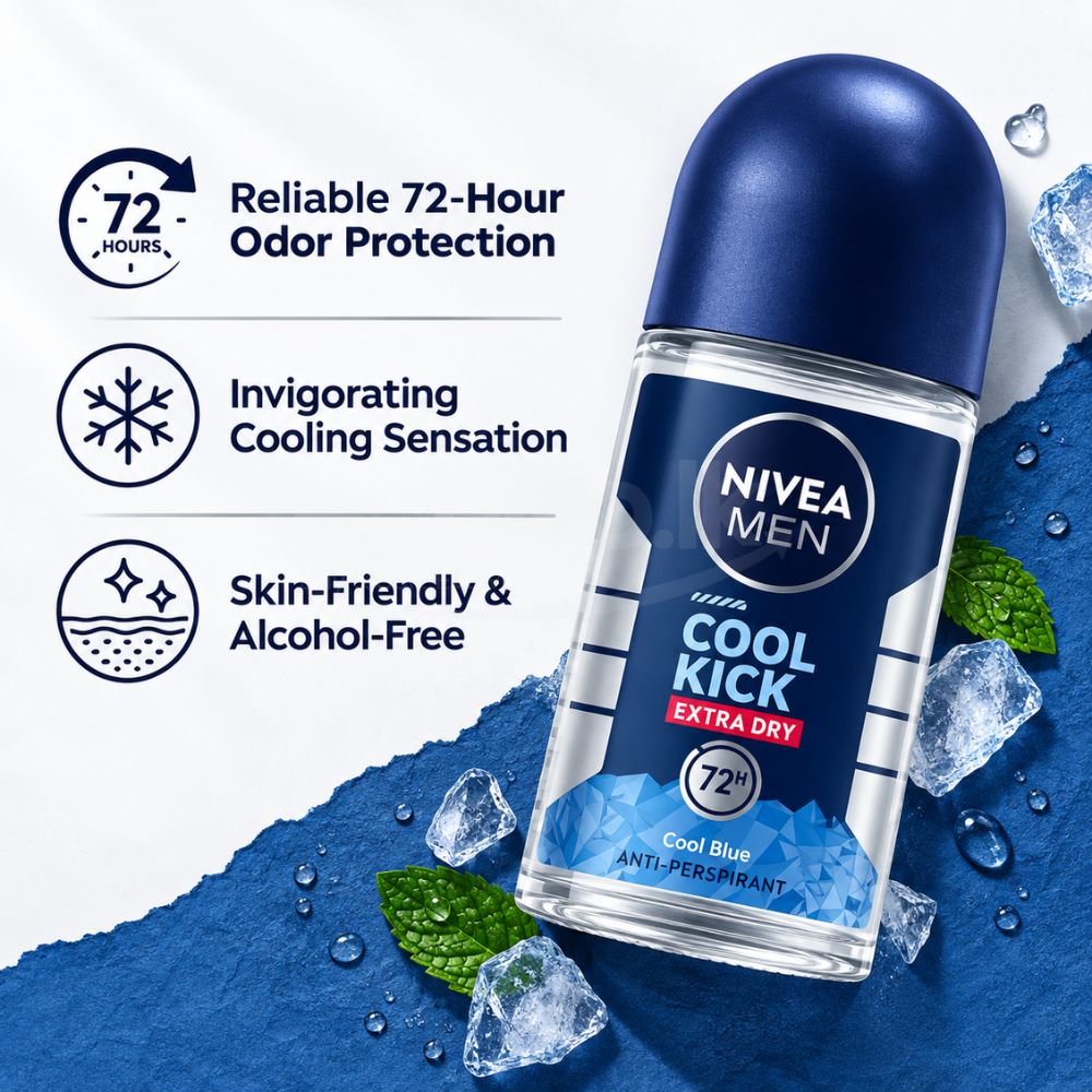 Nivea Cool Kick Roll-On Extra Dry Anti-Perspirant Deodorant 50ml 2 Nivea Cool Kick Roll-On Extra Dry Anti-Perspirant Deodorant 50ml - Image 2