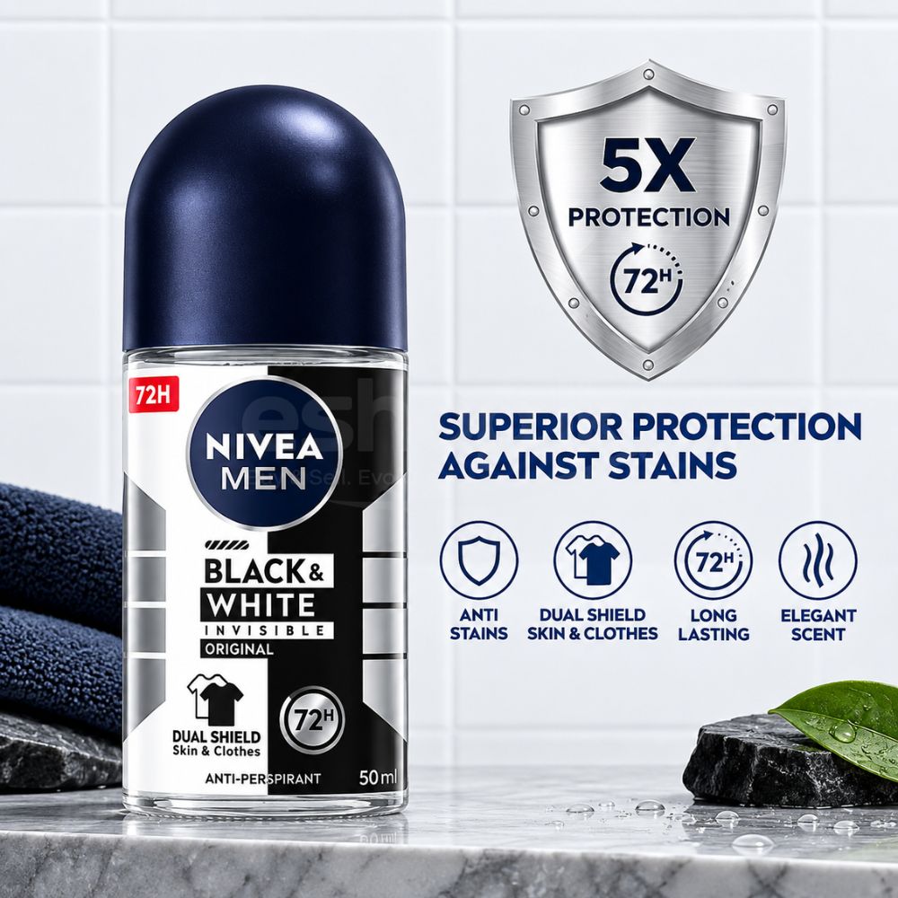Nivea Men Roll-On Invisible Black & White Original Anti-Perspirant Deodorant 50ml 2 Nivea Men Black and White Deodorant