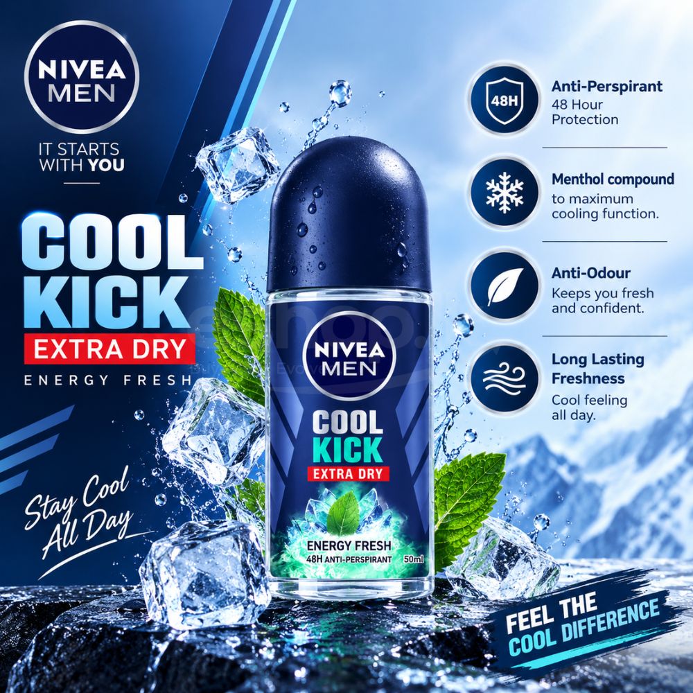NIVEA Cool Kick Freezy Green Roll-On Extra Dry Deodorant 50ml 3 Nivea extra dry roll on 50ml