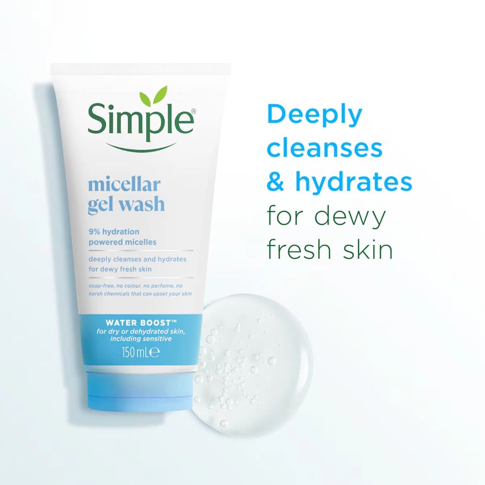 Micellar Facial Gel Wash Simple Water Boost for Sensitive Skin 150ml 3 Micellar Facial Gel Wash Simple Water Boost for Sensitive Skin 150ml - Image 3