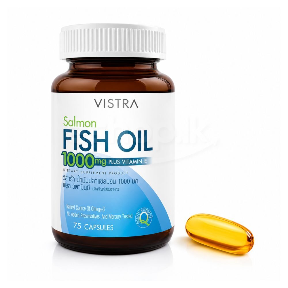 Vistra Salmon Fish Oil 1000mg Supplement with Vitamin E 75 Capsules bottle