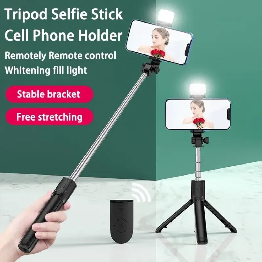 Selfie Stick with Fill Light & Remote Control Portable Wireless Bluetooth 2 selfie stick with remote