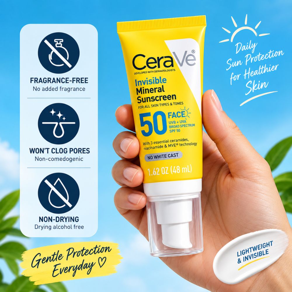 CeraVe Sunscreen Invisible Mineral SPF 50 with Zinc Oxide and Titanium Dioxide 48ml 3 CeraVe SPF 50 sunscreen price