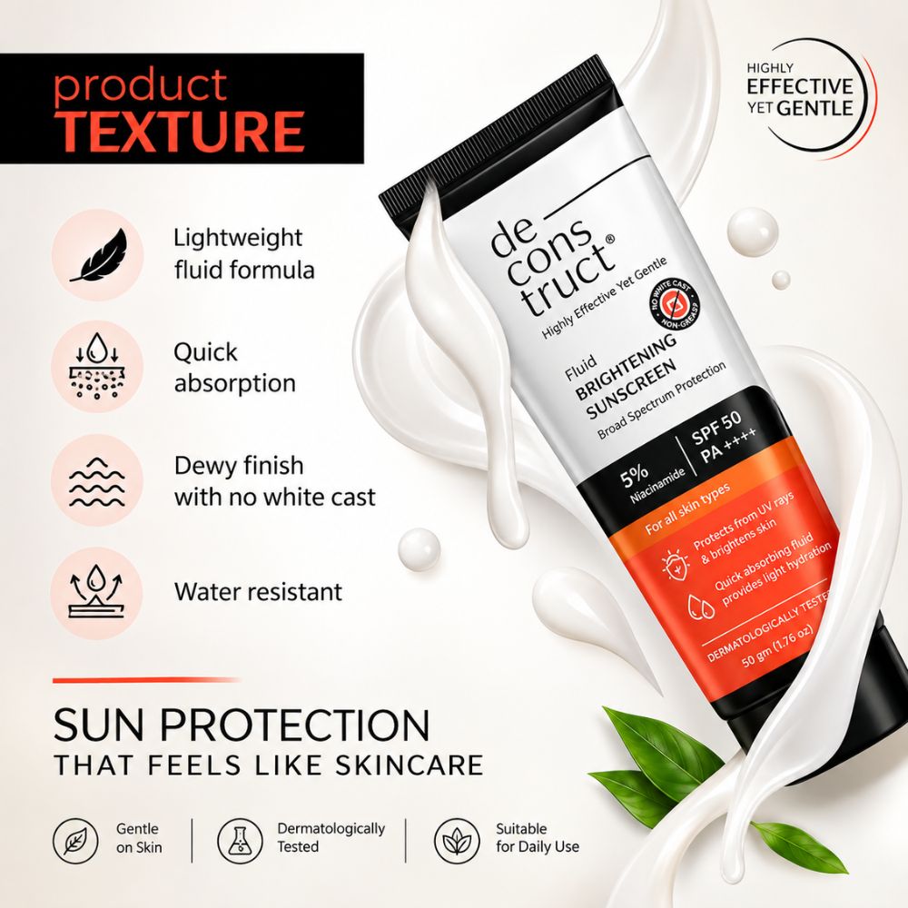Deconstruct Brightening Fluid Sunscreen SPF 50+ PA++++ with 5% Niacinamide 50g 3 deconstruct sunscreen price
