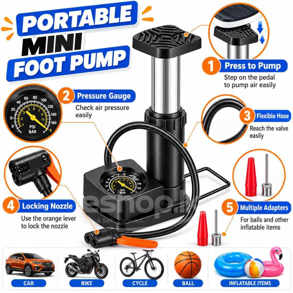 Portable Mini Foot Air Pump With Pressure Meter High Quality 2 Portable Mini Foot Air Pump With Pressure Meter High Quality - Image 2